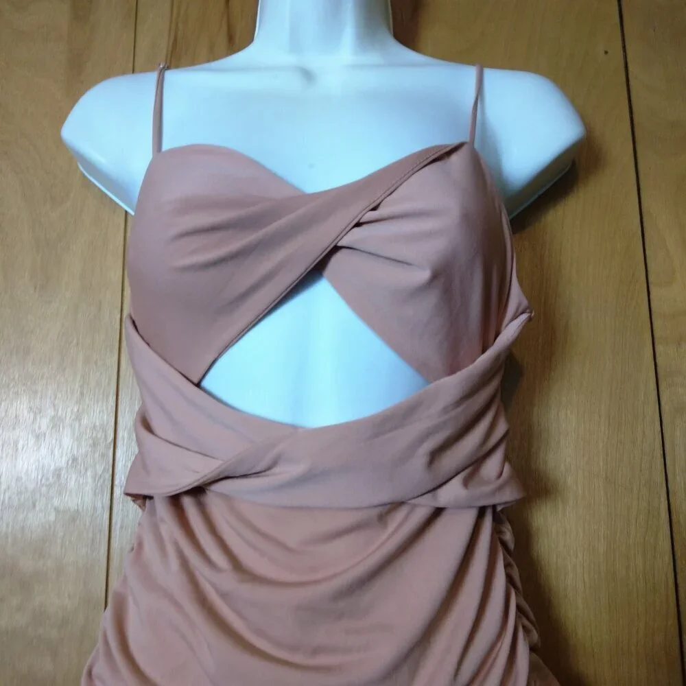 Angel Biba Mini Ruched Cut Out Spaghetti Strap Dress Zip Back Size Medium